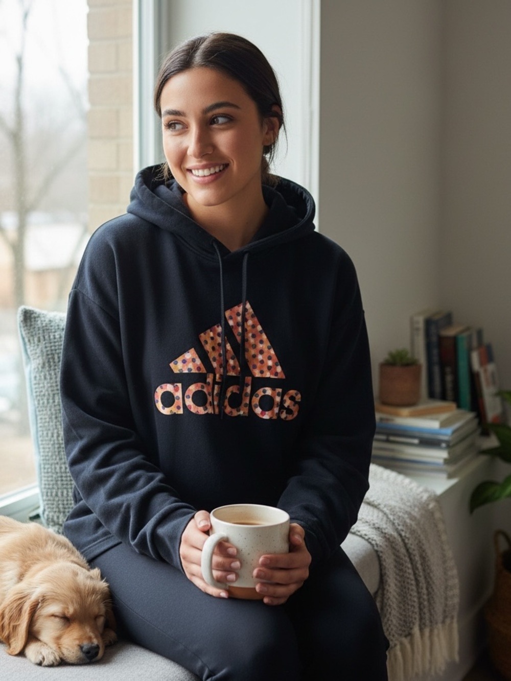 adidas Women’s Badge of Sport Polka Dot Logo Fleece Pullover Hoodie 2X R $90 - Picture 2 of 12